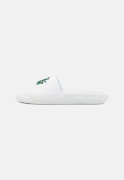 Lacoste CROCO SLIDE - Pantolette Flach - White/green